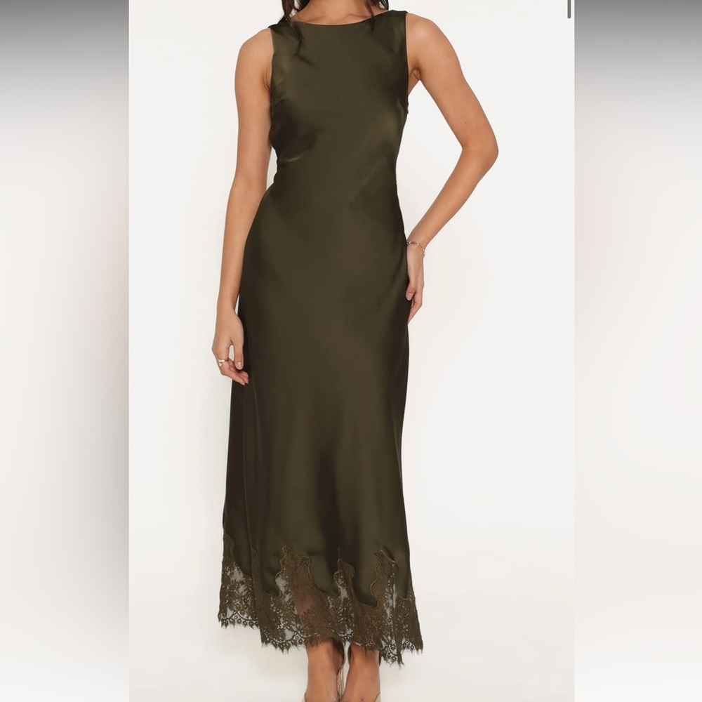 Olive Green Satin Slip Dress